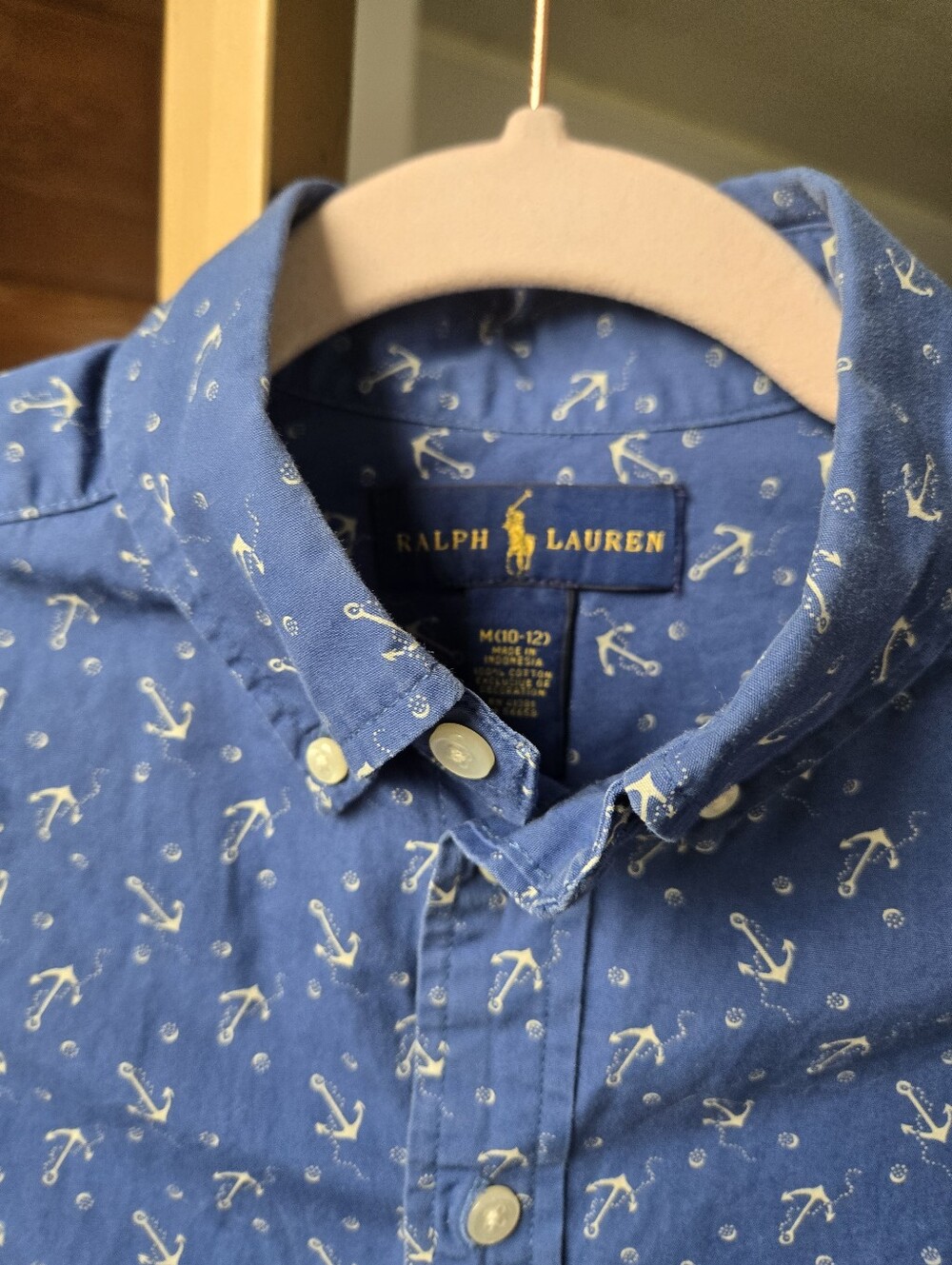 Ralph Lauren Sailing Anchor Print 100% Cotton Button Down Shirt Youth M(10-12)